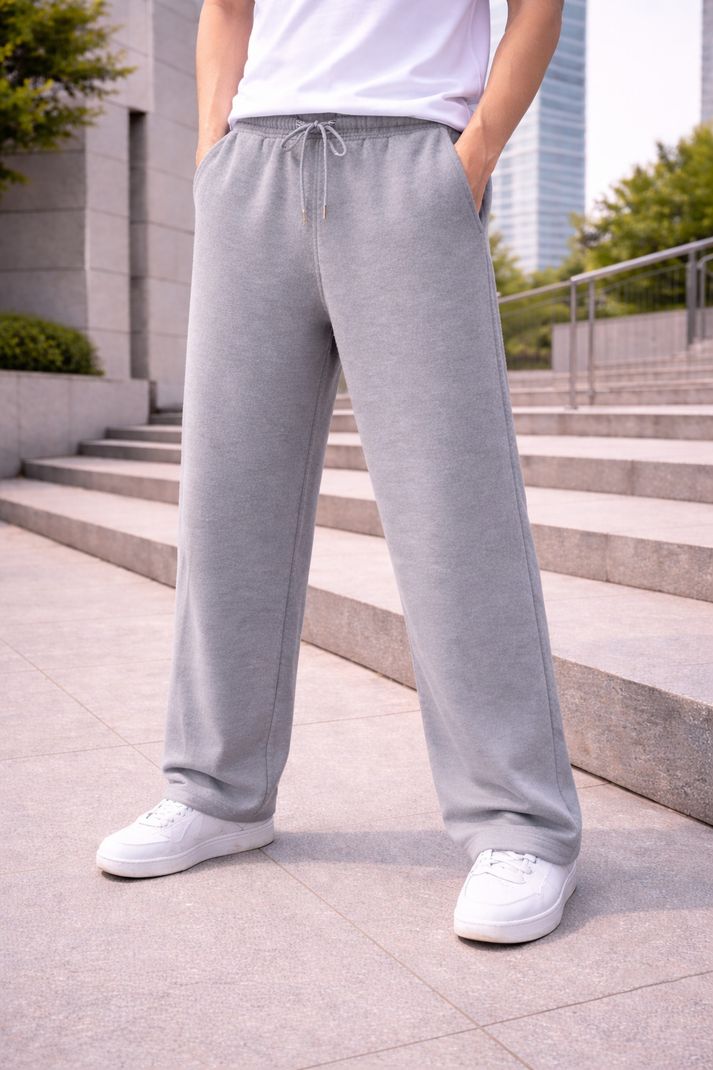 HUSTLEWELL Men Loose Fit Grey Cotton Blend Trousers - Image 6