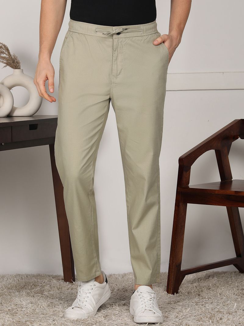 FUBAR Men Slim Fit Light Green Linen Trousers - Image 2