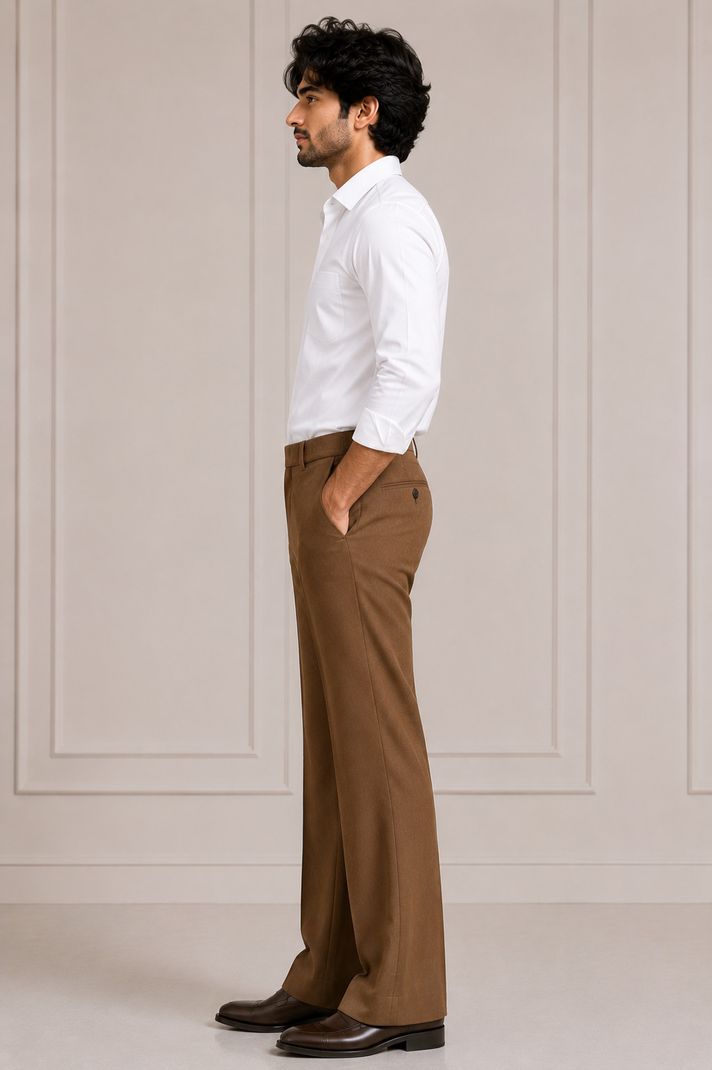 Nadwi Garments Men Brown Flared Crepe Trousers - Image 6
