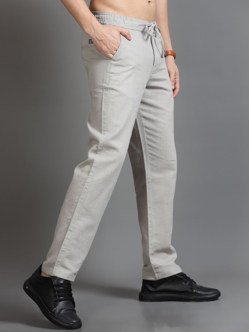 HouseOfCommon Men Silver Pure Linen Trousers - Image 4