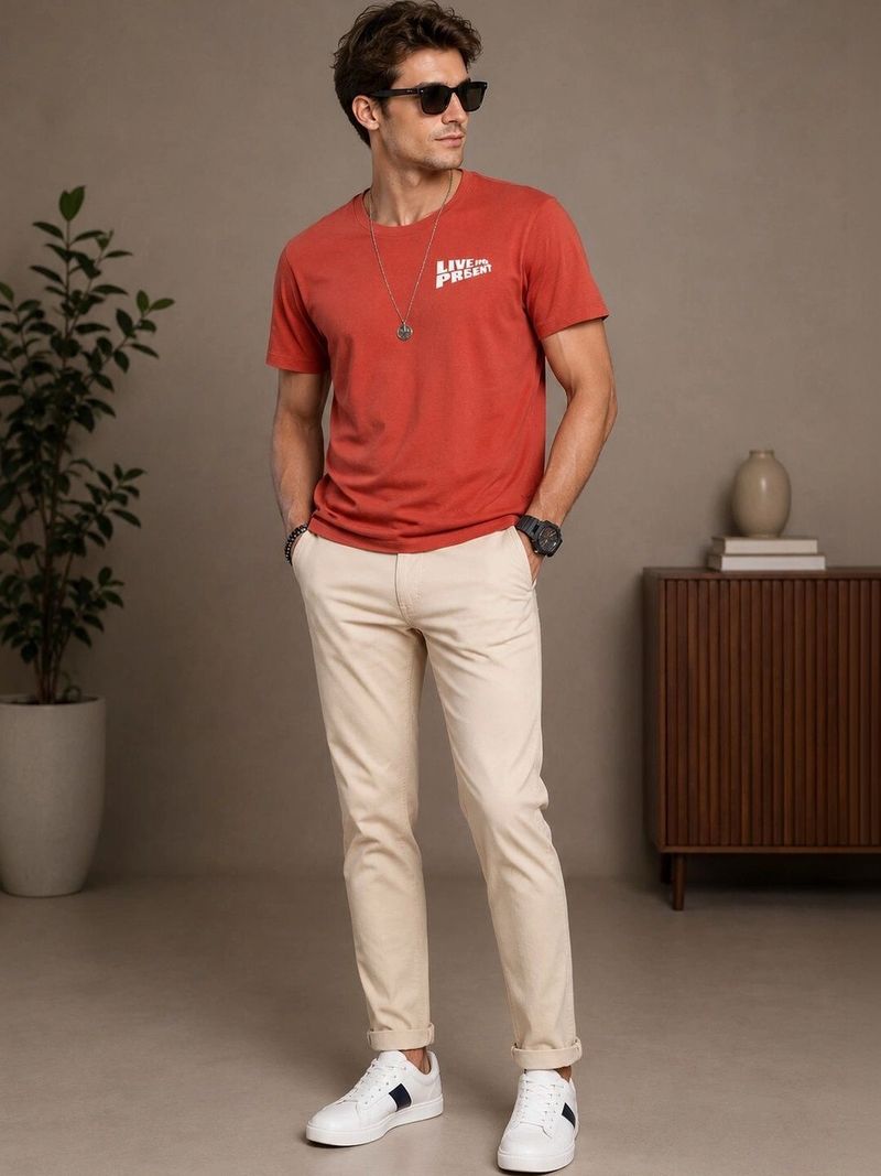XENOR Men Slim Fit Beige Cotton Trousers - Image 4