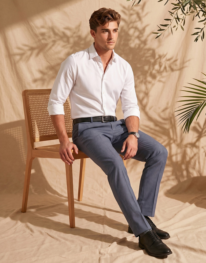 Men Slim Fit Grey Polyester Trousers