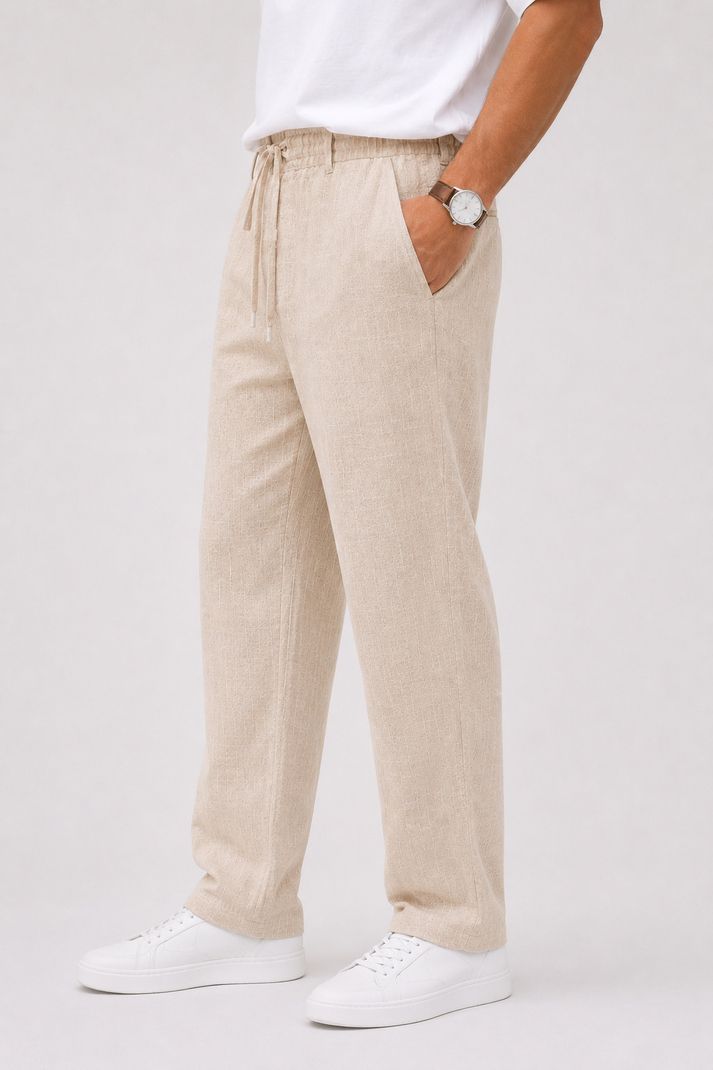 Bellaciao Men Beige Linen Blend Trousers - Image 5