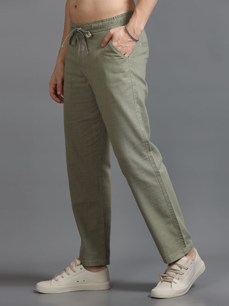 HouseOfCommon Men Relaxed Green Linen Trousers - Image 3