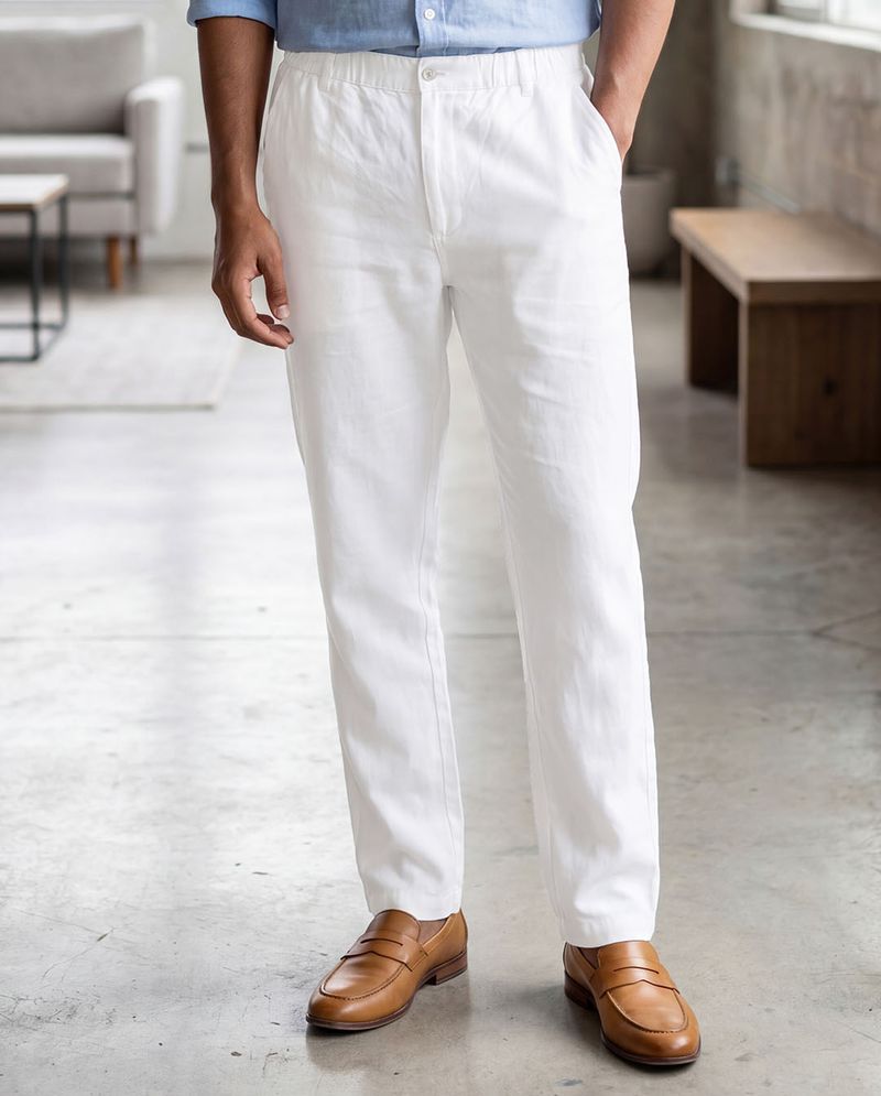 Warrior World Men Tapered White Pure Linen Trousers - Image 5