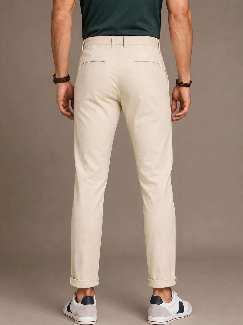 XENOR Men Slim Fit Beige Cotton Trousers - Image 5