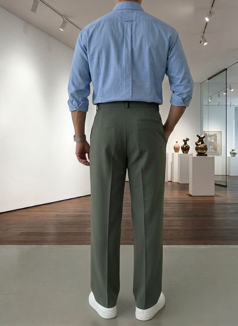 INDICLUB Men Relaxed Green Polycotton Trousers - Image 4