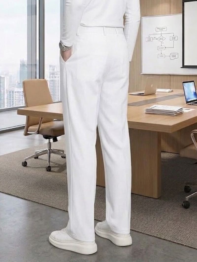 SGStore Men White Lycra Blend Trousers - Image 3