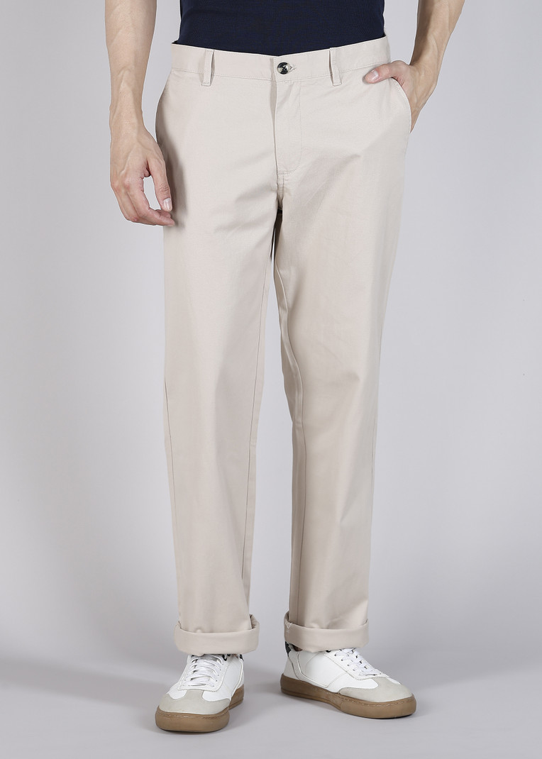 INDIAN TERRAIN Men Regular Fit Beige Cotton Blend Trousers