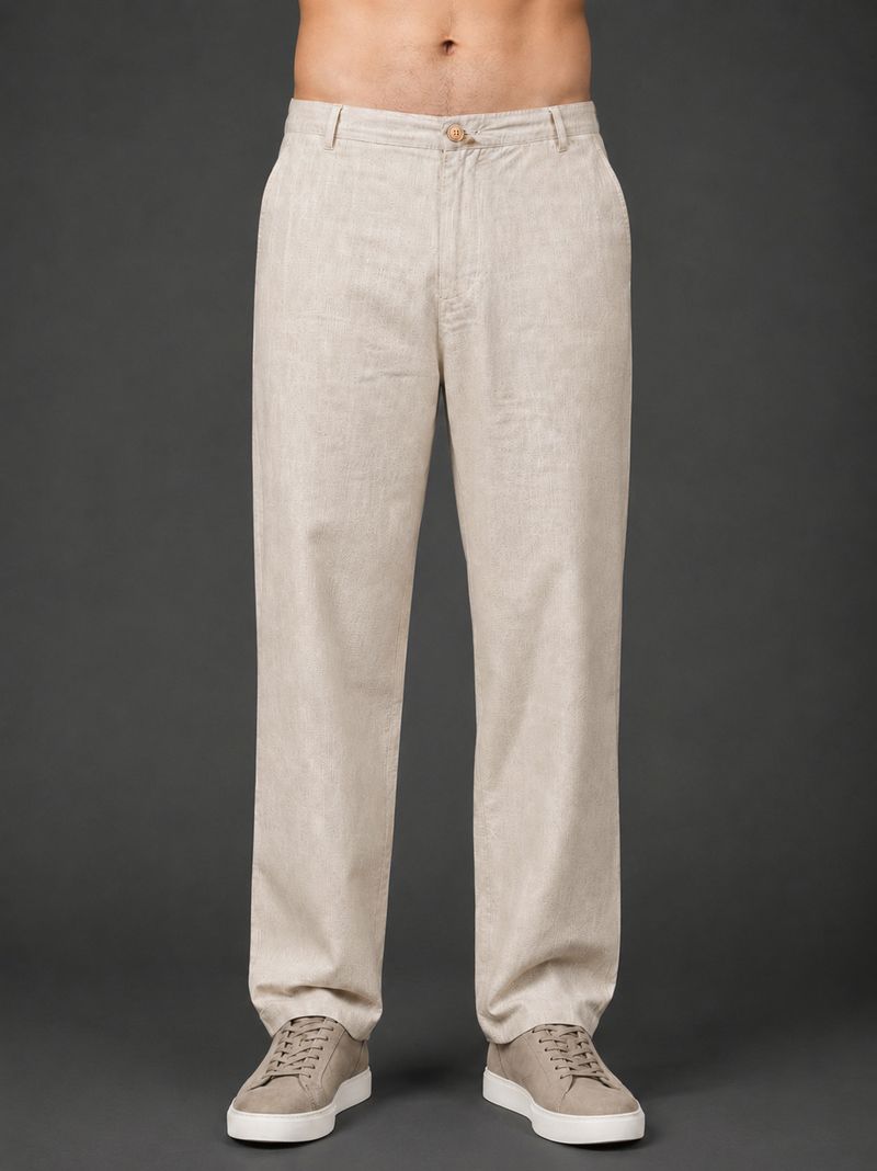 Roadster Men Beige Linen Blend Trousers - Image 2