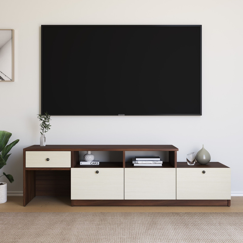 Flipkart Perfect Homes Cascade Engineered Wood TV Entertainment Unit Finish Color - Dark Acacia, Light acacia, Knock Down