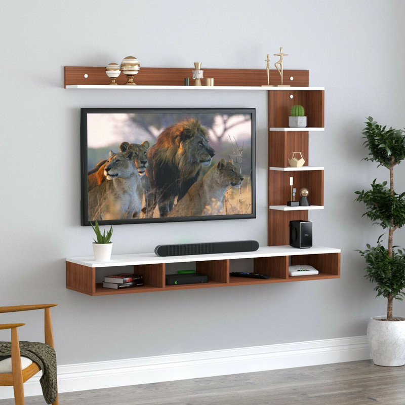 SNQ Engineered Wood King Size tv stand Engineered Wood TV Entertainment Unit Finish Color - Walnut White, DIY(Do-It-Yourself)