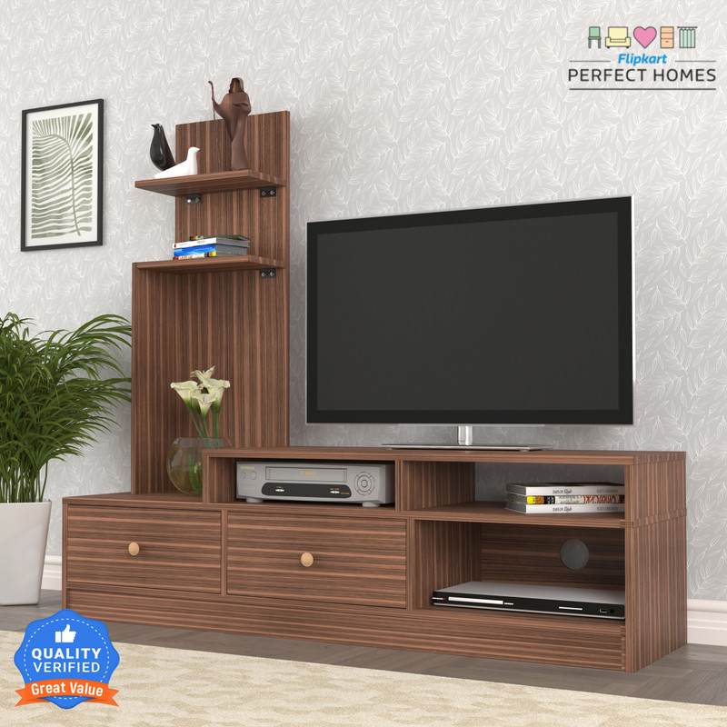 Flipkart Perfect Homes Sirena Engineered Wood TV Entertainment Unit (Finish Color - Melamine Walnut, Knock Down)