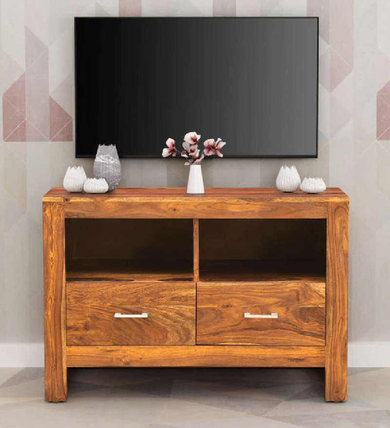 Allie Wood Arcadia Sheesham ( Rosewood) Engineered Wood TV Entertainment Unit Finish Color - Rustic Teak, Pre-assembled