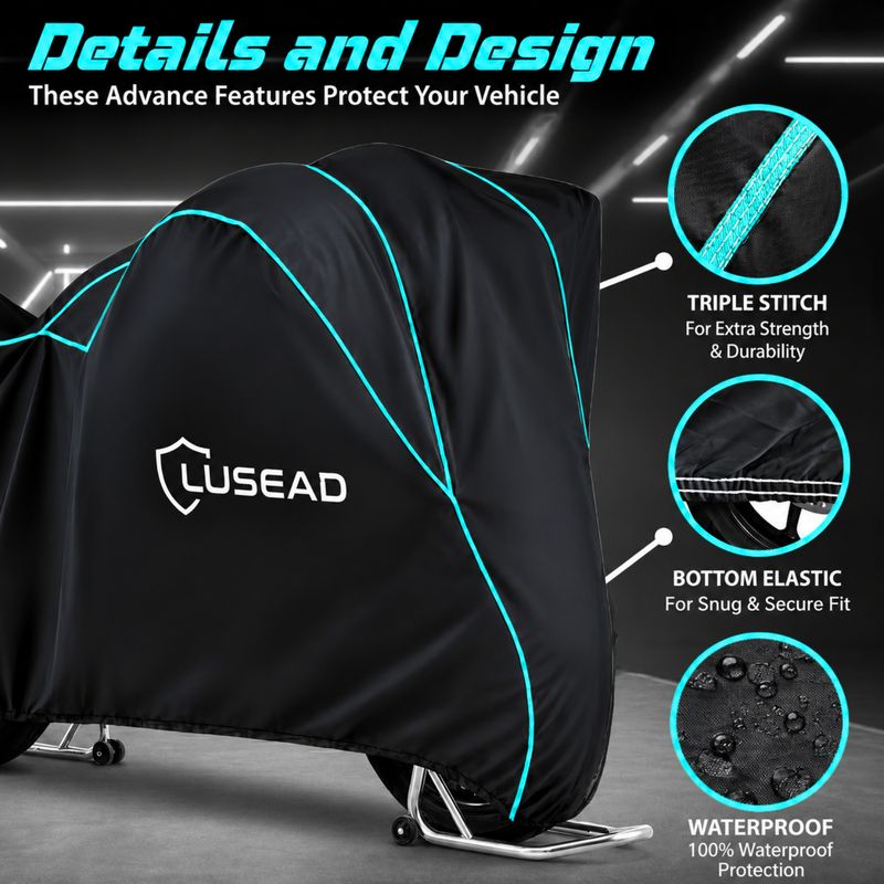 Lusead Waterproof Two Wheeler Cover for Suzuki Burgman Street, Black - Image 3