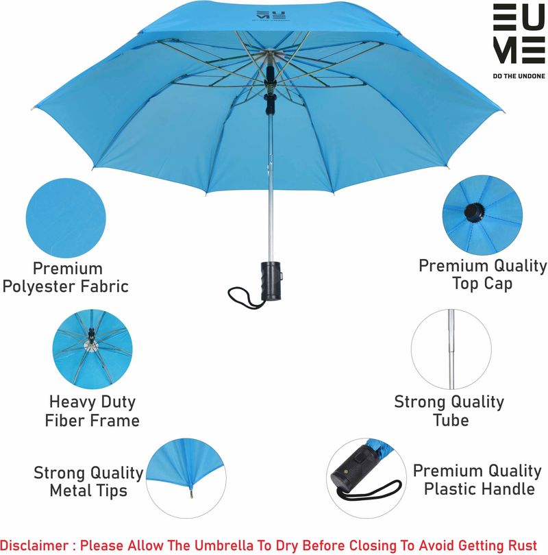 EUME Leatrix 21 Inch 2 Fold Auto-Open Umbrella (Blue, Black) - Image 6