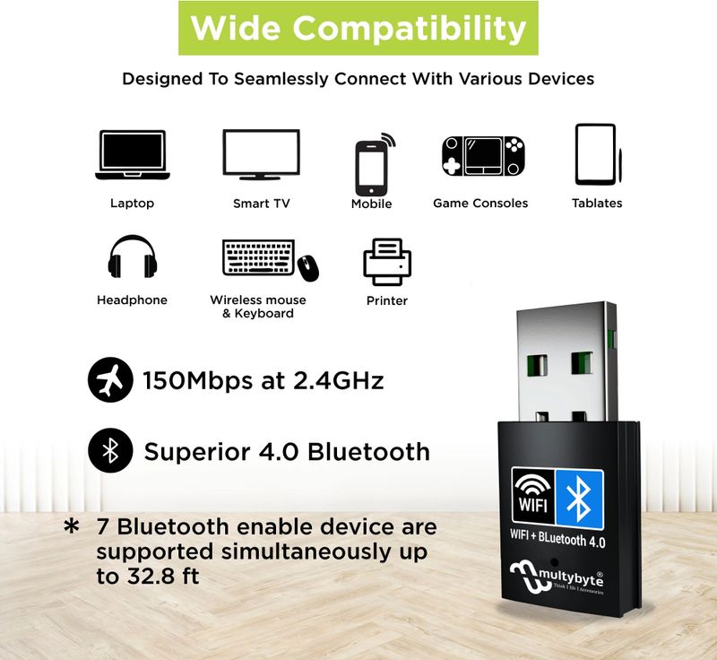 Multybyte Wi-Fi & Bluetooth USB Adapter 4.0 - Image 5