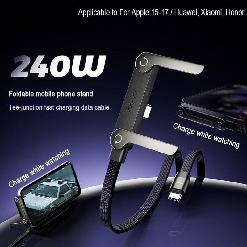 Tart 2-in-1 240W USB-C Fast Charging Cable 1.5m with Stand (Black) - Image 5