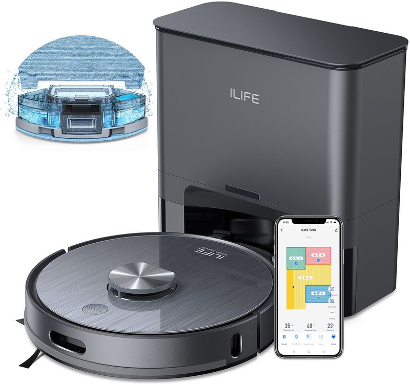 Ilife T20s Self Emptying Lidar Robot Vacuum & Mop @5000pa Suction, Smart App Control Robotic Floor Cleaner 2 1 Mopping Vacuum, Reusable Dust Bag, Anti