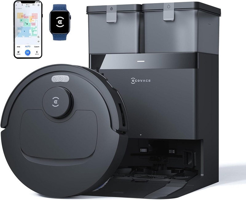 ECOVACS N50 Pro Omni Black 2026 New Launch, 25000 Pa Suction Robotic Floor Cleaner Self-Emptying Omni-Station, Zerotangle 3.0, Hot Air-Drying, Auto-Li