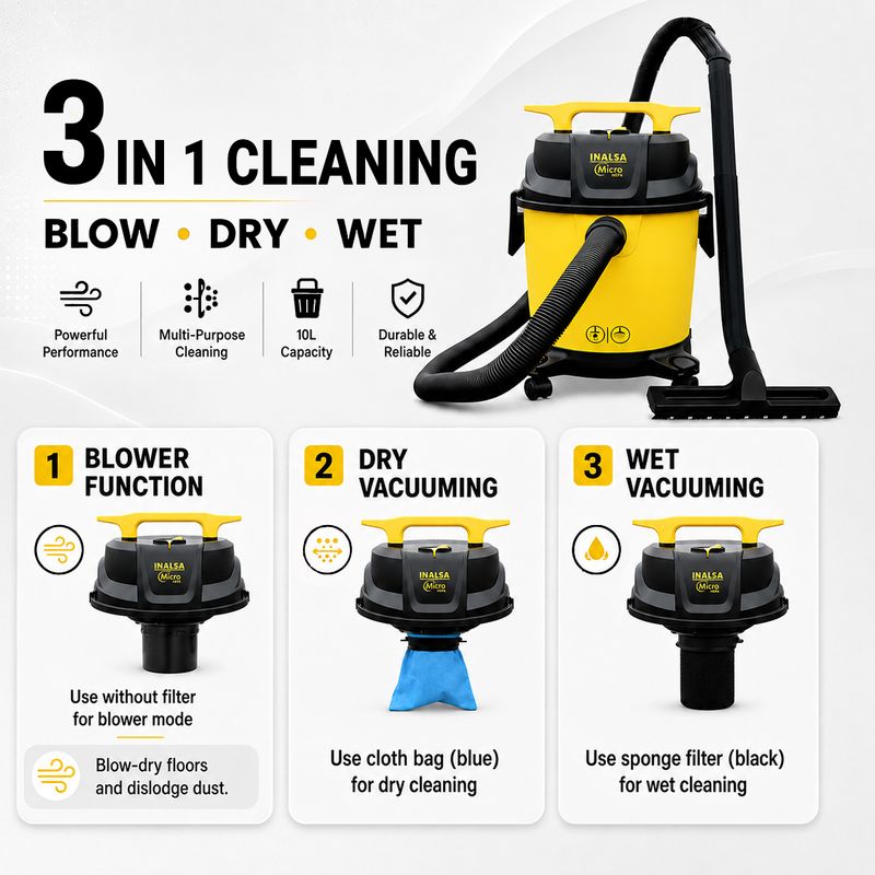 Inalsa Micro WD10 Wet & Dry Vacuum Cleaner - Image 6
