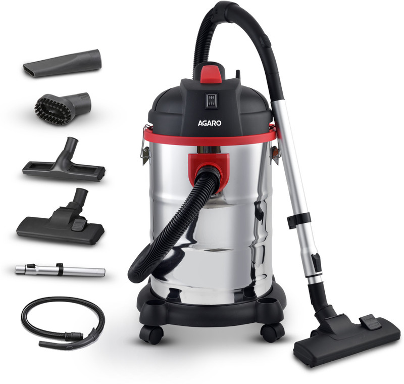 AGARO Ace Wet & Dry Vacuum Cleaner, 1600 Watts, 21.5 Kpa Suction Power, Wet & Dry Vacuum Cleaner Black/Red/Steel