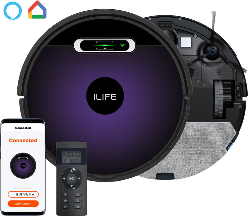 ILIFE V3s Max 2 in 1 Robot Vacuum and Mop with Smart Gyro Path Planning, Max@2300Pa Robotic Floor Cleaner with Reusable Dust Bag, 2 in 1 Mopping and V
