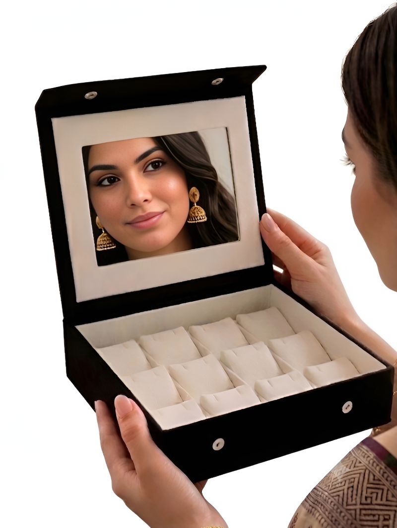 COLMI Foldable Earring Organizer Box with Mirror (Black, 12 Pairs) - Image 4