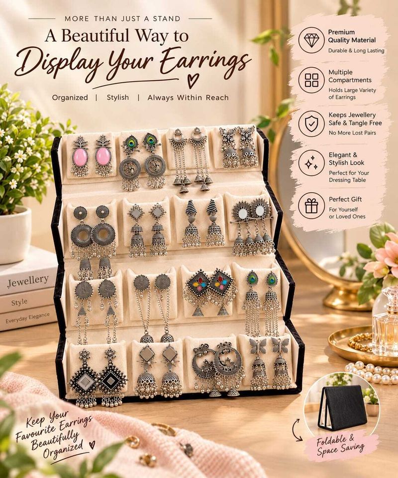 Aurav 16 Pairs Oxidized Silver Jhumka Earrings Set with Velvet Box - Image 2