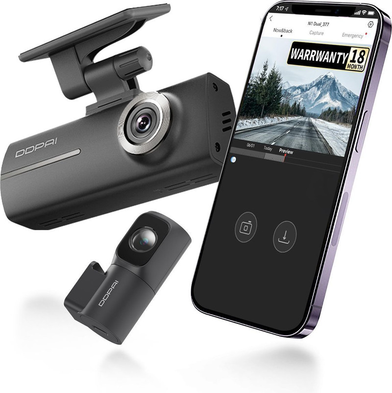 Ddpai Dual Channel Dash Cam, 1296p+1080p Front Rear Camera With F1.8 Night Vision Dashboard Camera System