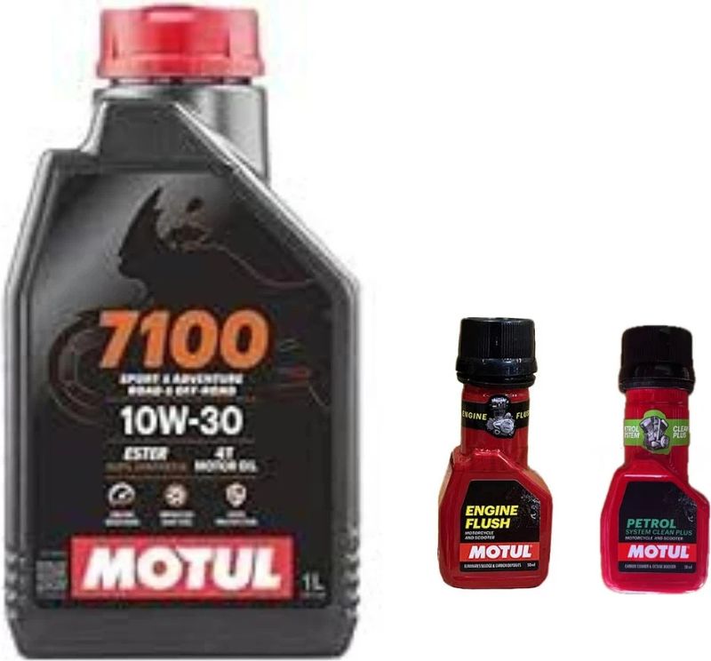 MOTUL 7100 4T 10W-30 1L + Engine Flush 50ml + Petrol System Cleaner - Image 2