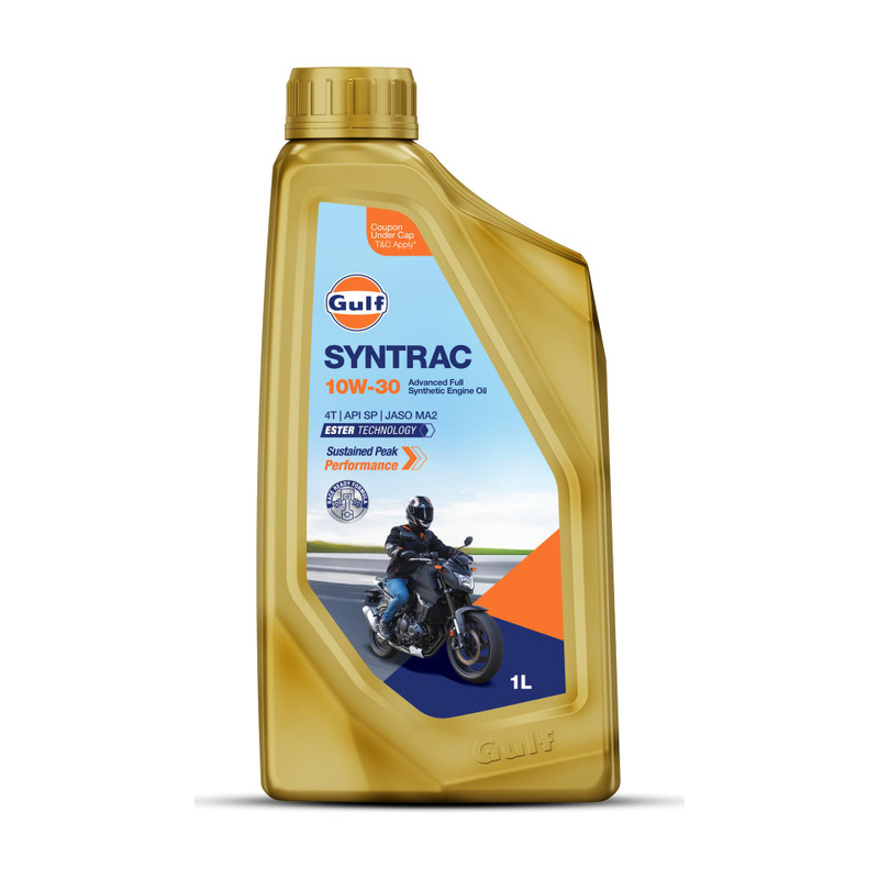 Gulf SYNTRAC 10W-30 4T API SP, JASO MA2 | Ester Technology | 2 Wheeler Bike Advanced 100% Full-Synthetic Engine Oil (1 L, Pack of 1)