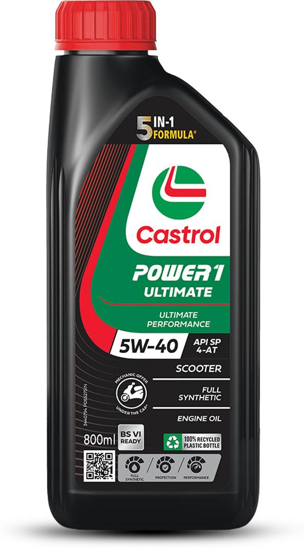 Castrol POWER1 ULTIMATE 5W-40 4-AT 5-in-1 Full Synthetic Technology | For High Performance Scooters | BS6 Ready Full-Synthetic Engine Oil 800 ml, Pack