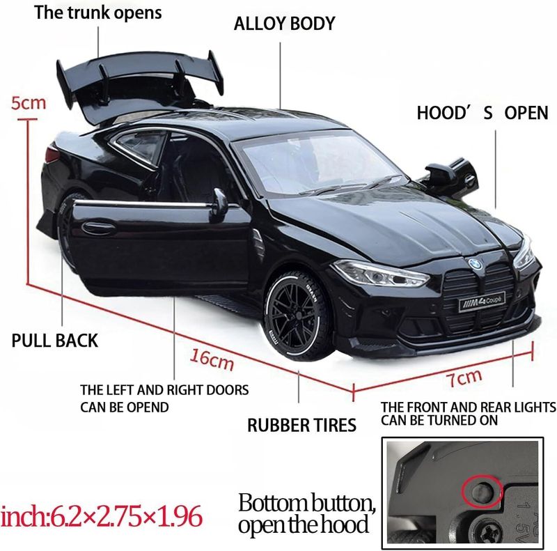 Ragiluxe 1:32 Scale BMW M4 Black Diecast Car - Image 4