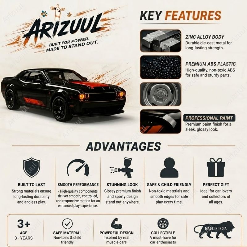 Arizuul 1:64 Dodge Challenger SRT Hellcat Pull Back Diecast Metal - Image 5