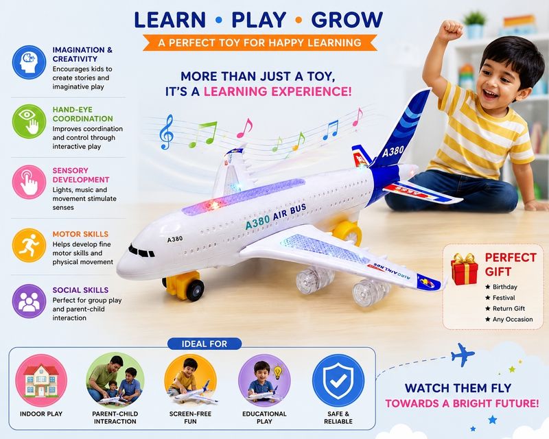 Kidora Traders Electric Musical Aeroplane Toy - Image 5