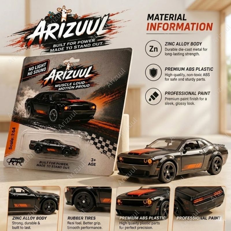 Arizuul 1:64 Dodge Challenger SRT Hellcat Pull Back Diecast Metal - Image 4
