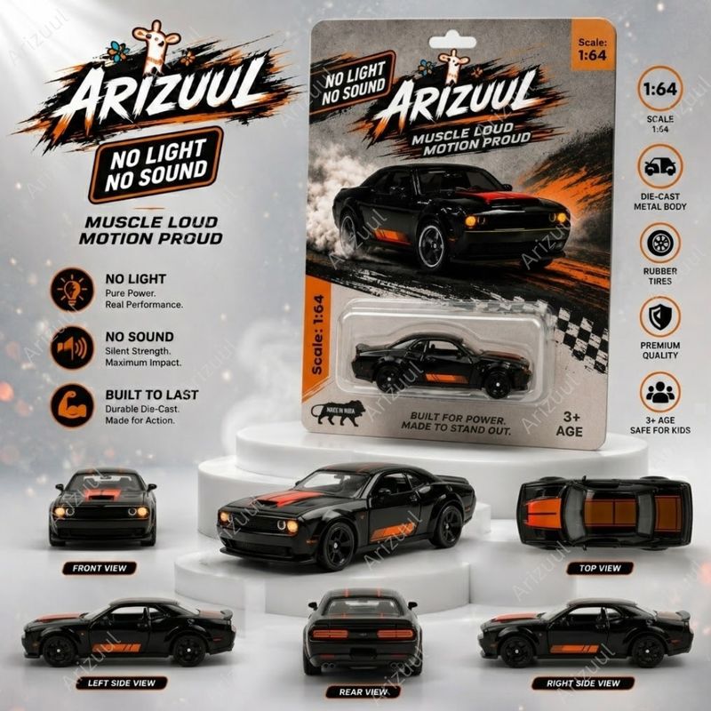 Arizuul 1:64 Dodge Challenger SRT Hellcat Pull Back Diecast Metal - Image 6