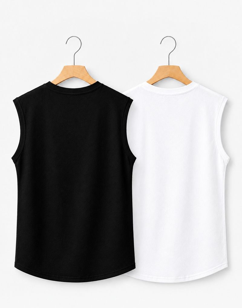 Velox Pack of 2 Men Graphic Print Sleeveless Round Neck Black White - Image 3