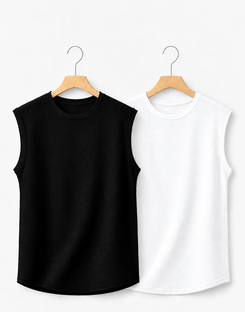 Velox Pack of 2 Men Graphic Print Sleeveless Round Neck Black White - Image 2
