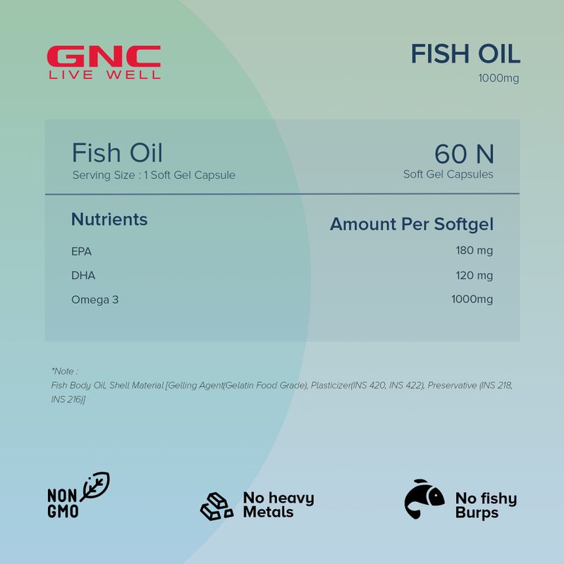GNC Fish Body Oil 1000mg 60 Capsules - Image 6
