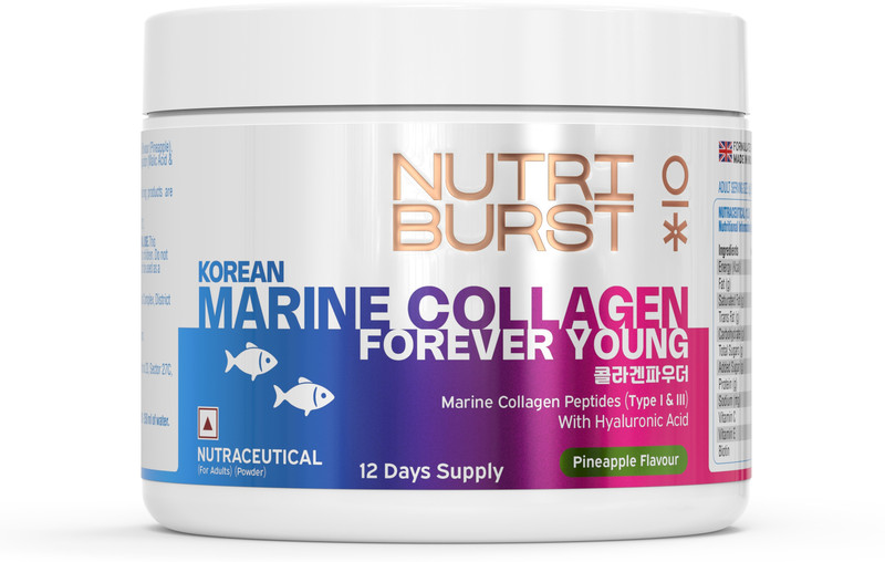Nutriburst Korean Marine Collagen with Hyaluronic Acid, Pineapple, 100g at ₹417 (58% Off) – Flipkart