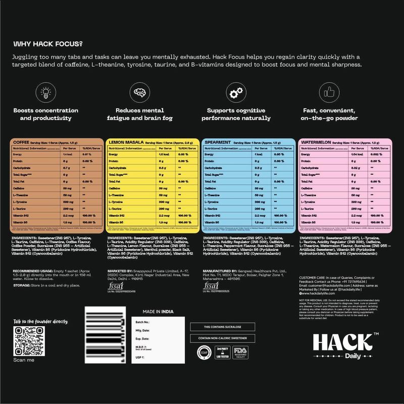 Hack Daily Energy & Focus Mouth Melt Powder 12 Sachets - Image 3