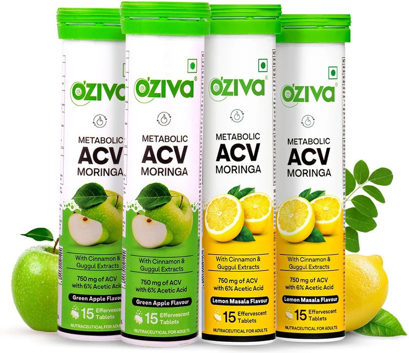 ACV Moringa (Green Apple - Lemon Masala) To Control Cravings, No Maltodextrin (4 x 15 Tablets)