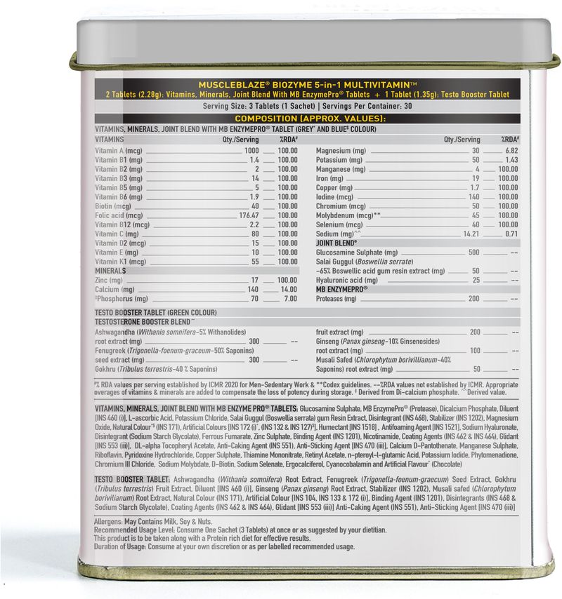 MUSCLEBLAZE Biozyme Daily Multivitamin for Men, 5-in-1, 60 Tablets - Image 5