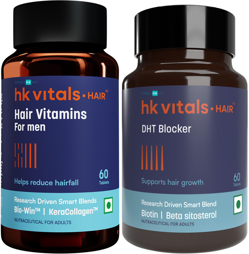 hk vitals Hair Vitamins for Men + DHT Blocker | Promote Hair Health & Nourishment 2 x 60 Tablets