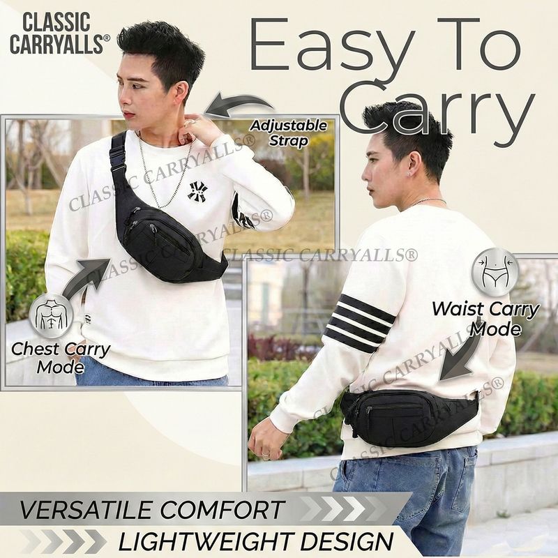 Classic Carryalls Waist Bag fanny pack bum bag travel passport holder chest bag phone money holder waist bag (Black) - Image 3