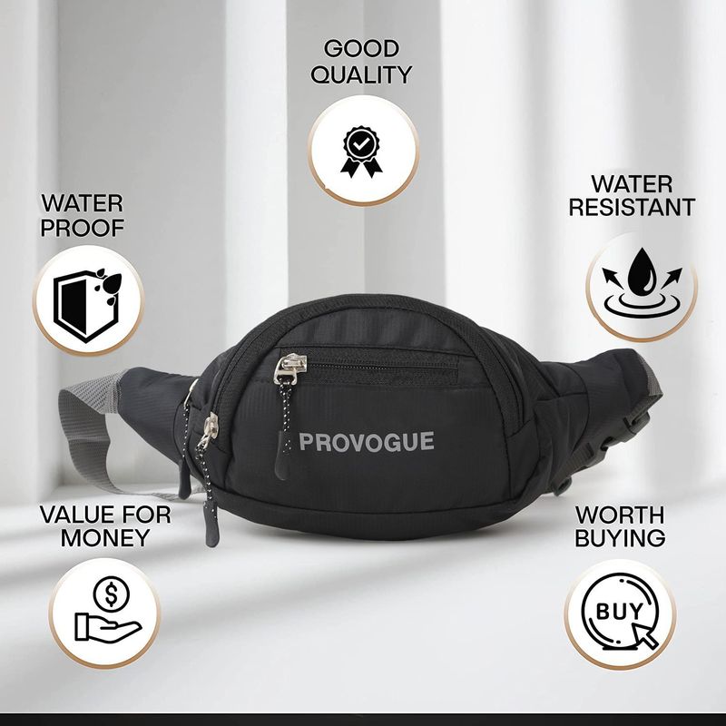 PROVOGUE Waterproof Fanny Pack Belt for Travelling WAIST BAG (Black) - Image 5