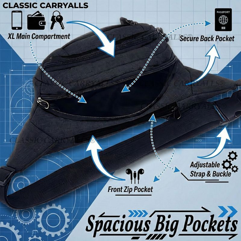 Classic Carryalls Waist Bag fanny pack bum bag travel passport holder chest bag phone money holder waist bag (Black) - Image 6