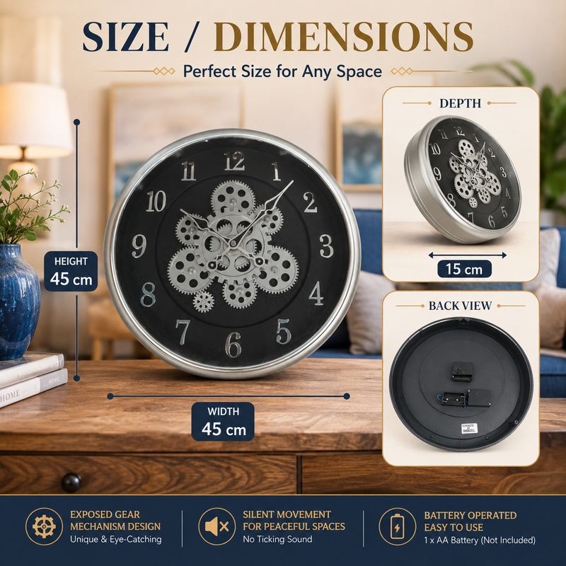 NEONEXSHOP Analog Wall Clock 45 cm Black Silver - Image 4